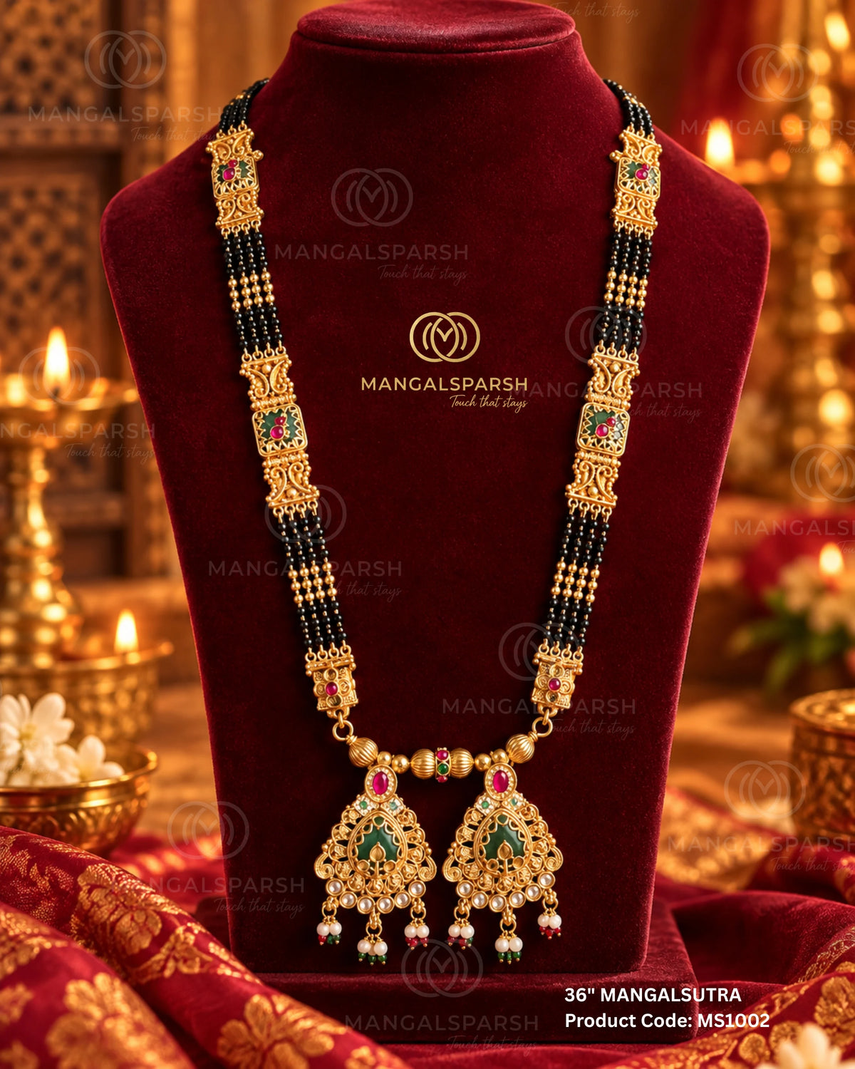 Hirva meenakari kundan double vati mangalsutra - Mangalsparsh MS1002