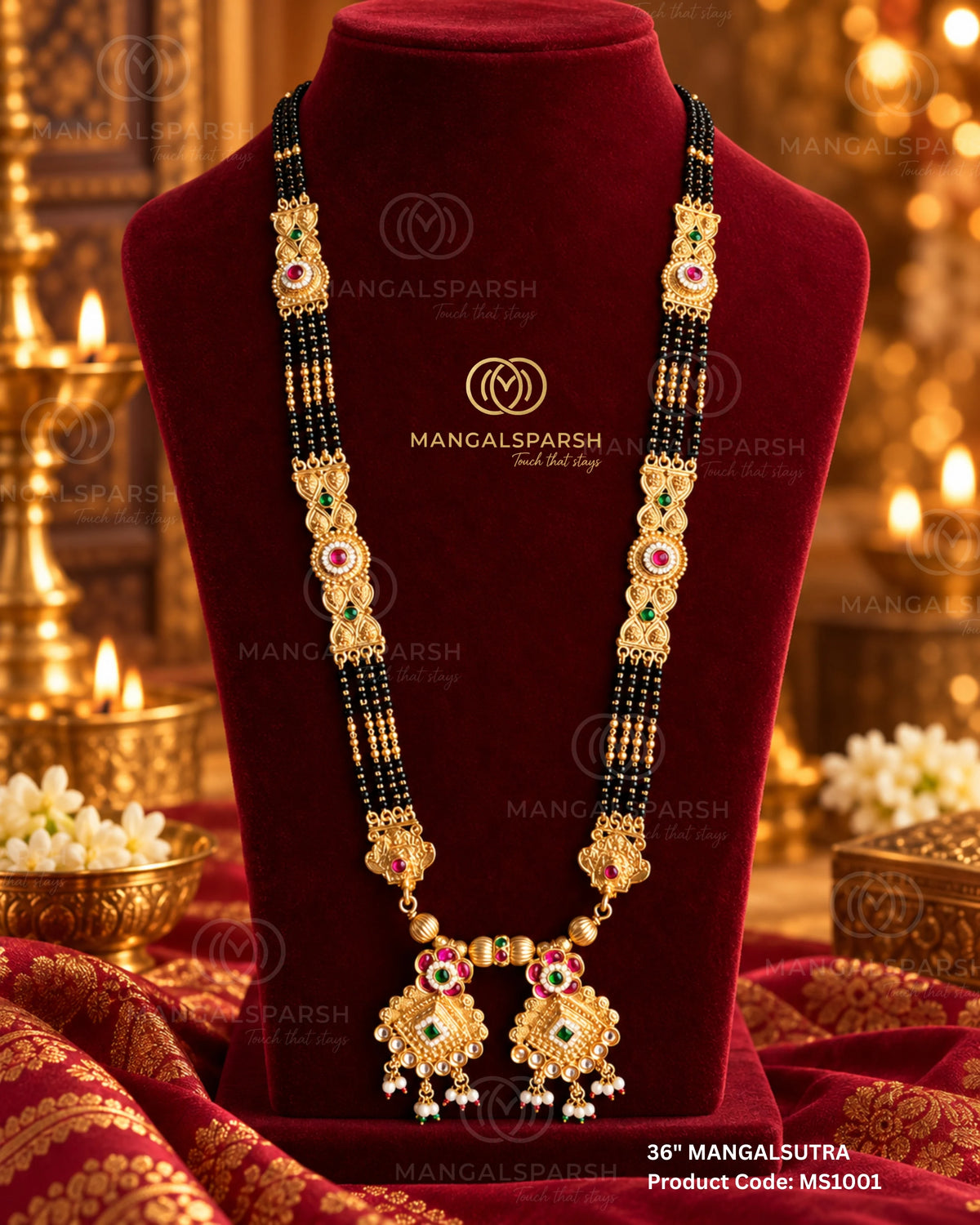 Kundan ruby green double vati mangalsutra - Mangalsparsh MS1001