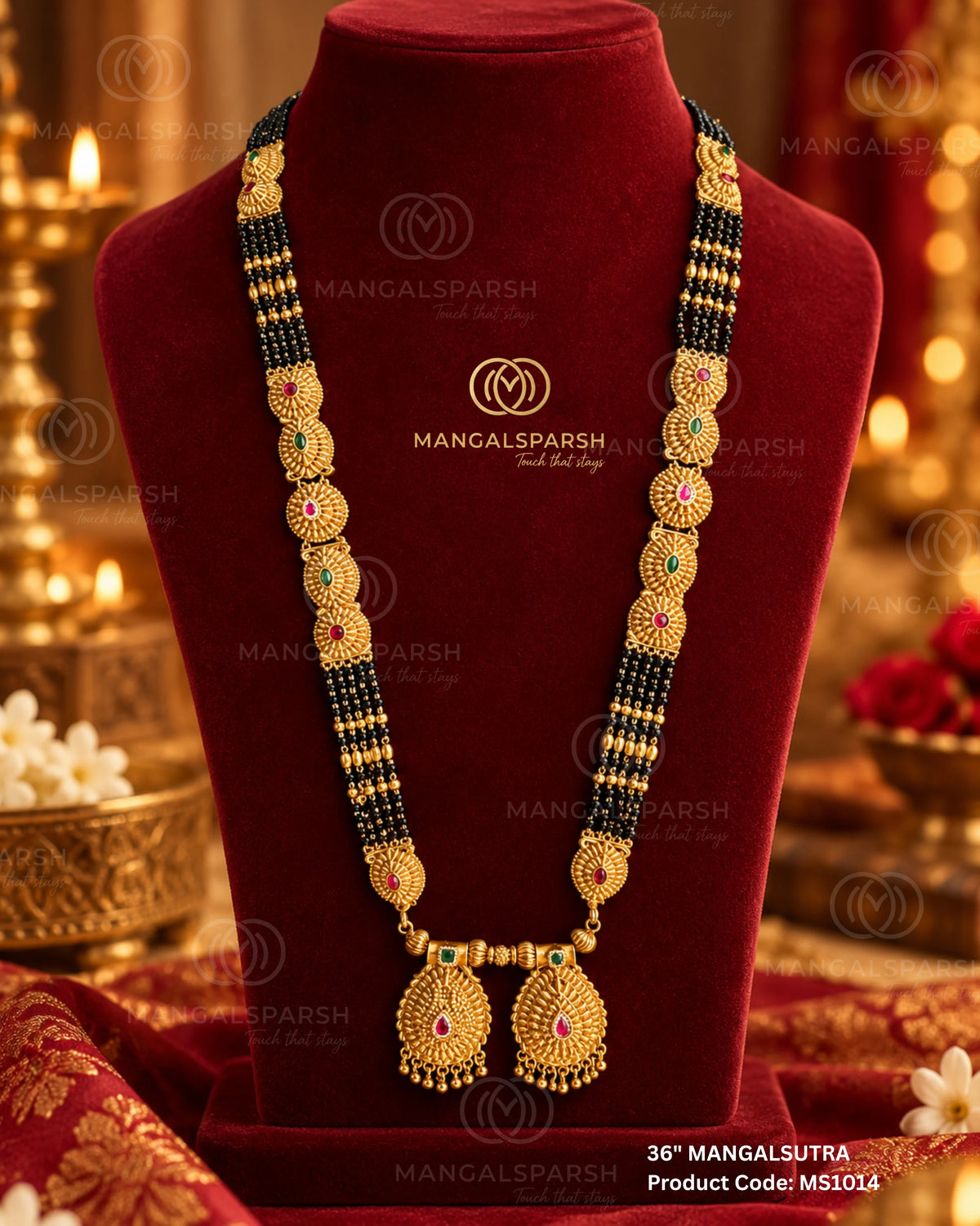 Ruby medallion 4 line mangalsutra - Mangalsparsh MS1014