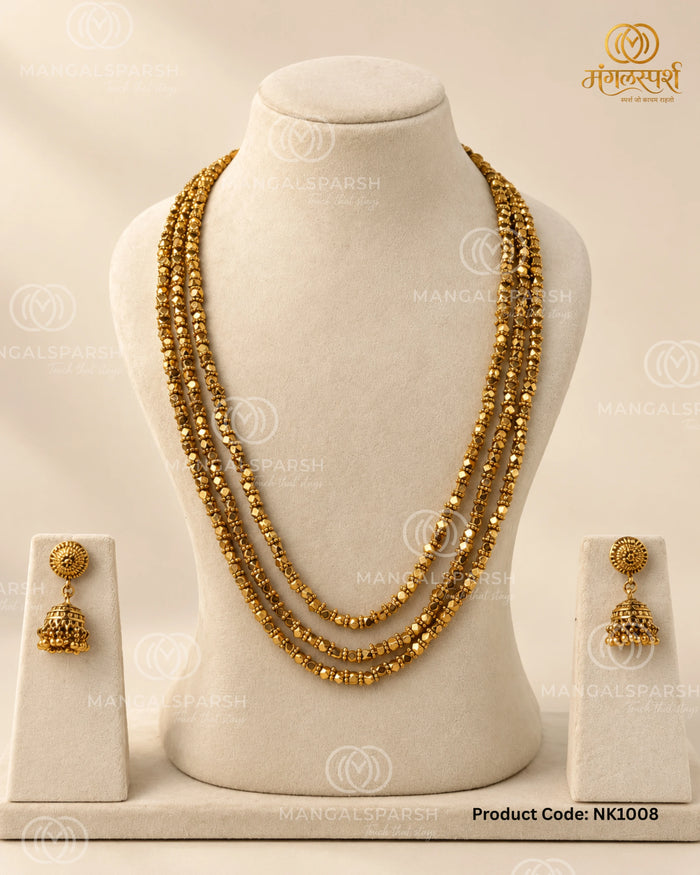 Ashtapailu 3 layer long mala set - Mangalsparsh NK1008