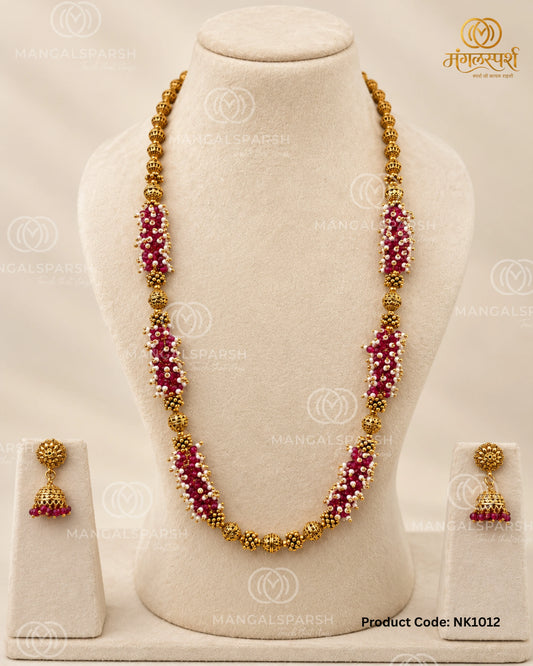 Lal Moti Gucchha Long Mala Set