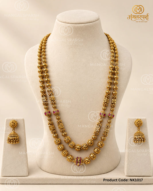 Nakshi Gol Mani Two Layer Mala Necklace Set