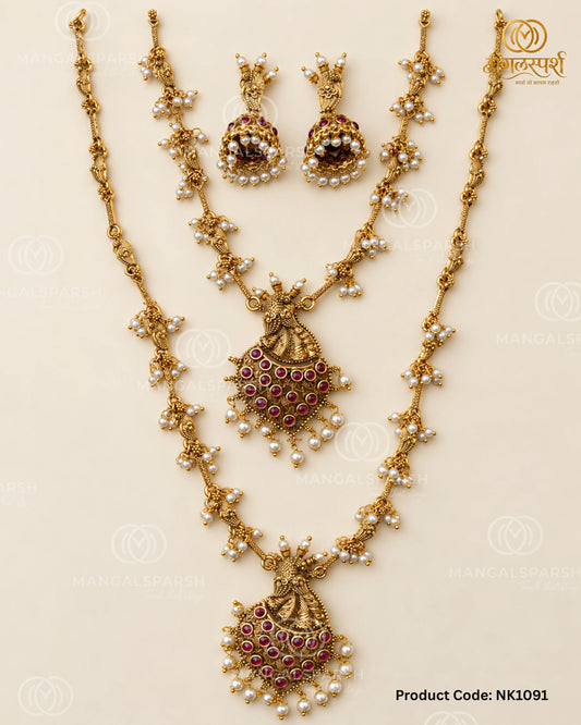 Varalakshmi 2 Layer Necklace Set with Earring Combo