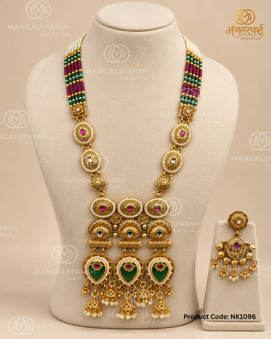 Rajwadi Green Pearl Necklace Set