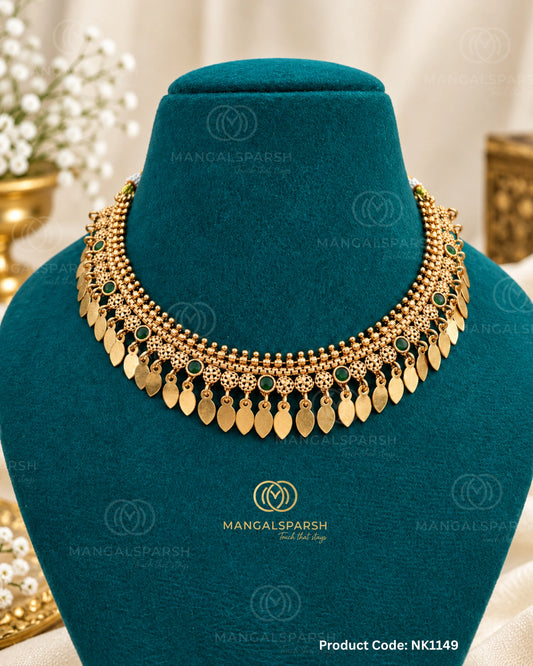 Hirva pan jhalar choker necklace - Mangalsparsh NK1149
